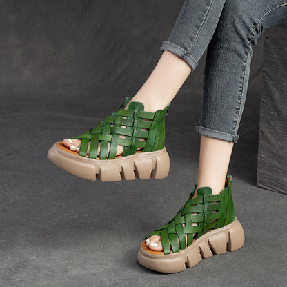 Roman Style Woven Mid-Heel Platform Sandals
