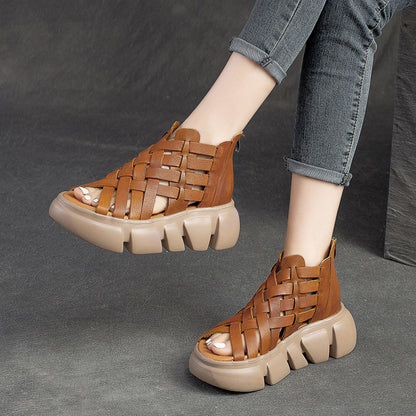 Roman Style Woven Mid-Heel Platform Sandals