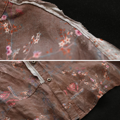 Stand Collar Ramie Long Sleeve Shirt