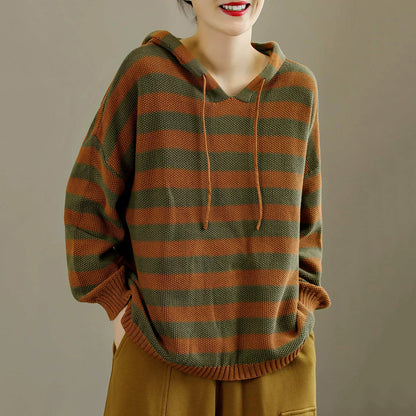 Stripes Knitted Color-Block Hooded Sweater