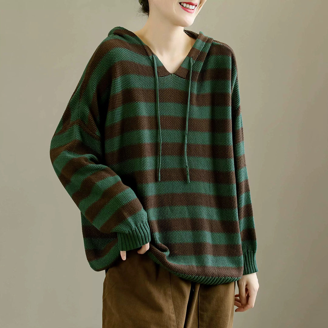 Stripes Knitted Color-Block Hooded Sweater