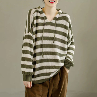 Stripes Knitted Color-Block Hooded Sweater