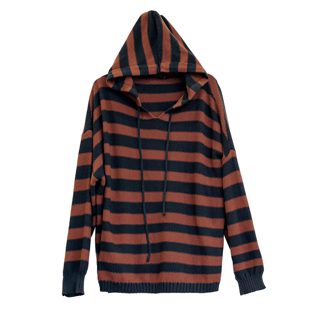 Stripes Knitted Color-Block Hooded Sweater