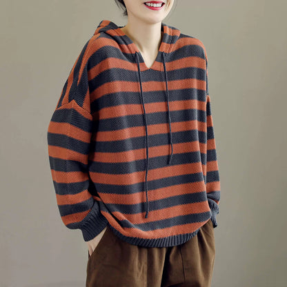 Stripes Knitted Color-Block Hooded Sweater
