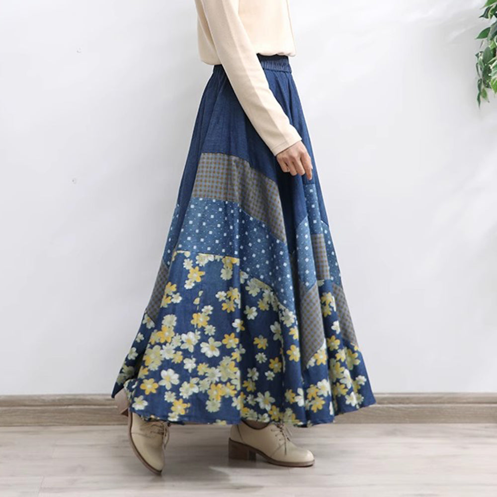Stylish Floral High-Rise Spliced Skirt