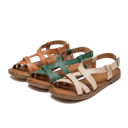 Summer Crossing Belts Leather Flat Beach Sandals