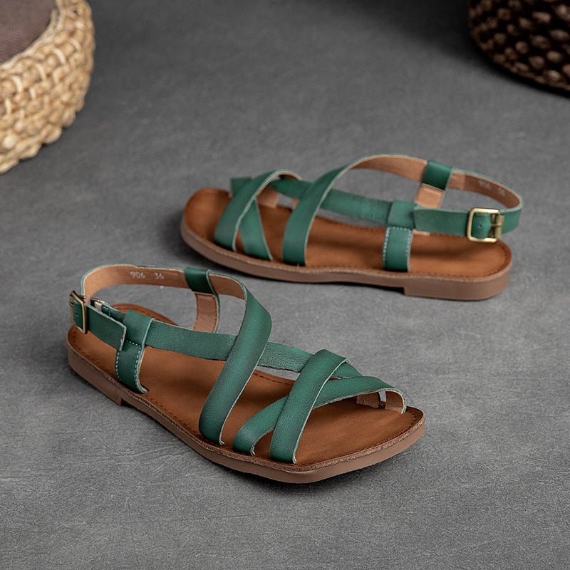 Summer Crossing Belts Leather Flat Beach Sandals