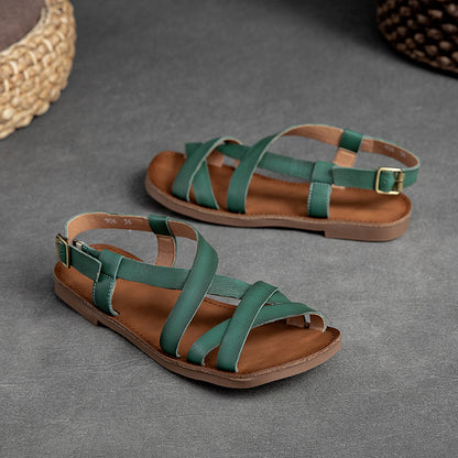 Summer Crossing Belts Leather Flat Beach Sandals
