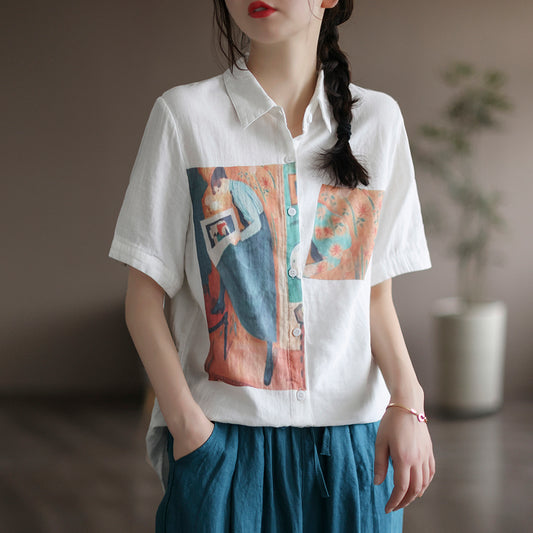 Tropical Plants Print Loose Fit Shirt