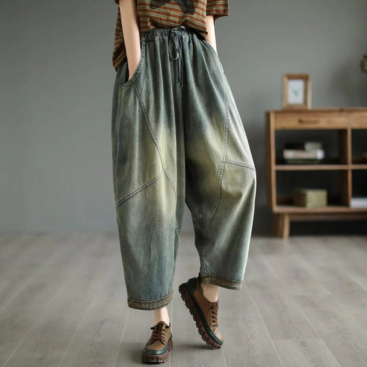 Vintage Distressed High Rise Wide Leg Jeans