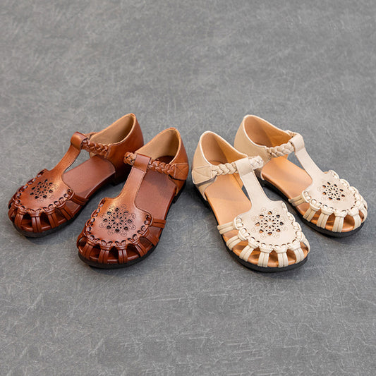 Vintage Hollow Design Leather Sandals