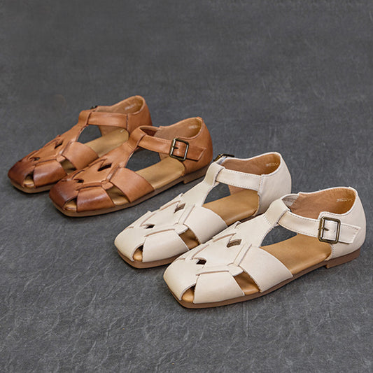Vintage Unique Flat Square Toe Sandals