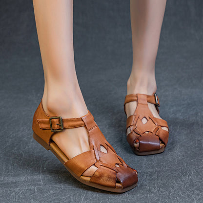 Vintage Unique Flat Square Toe Sandals