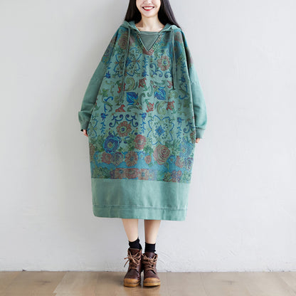 Washed Distressed Patchwork Hooded Sweatshirt Dress