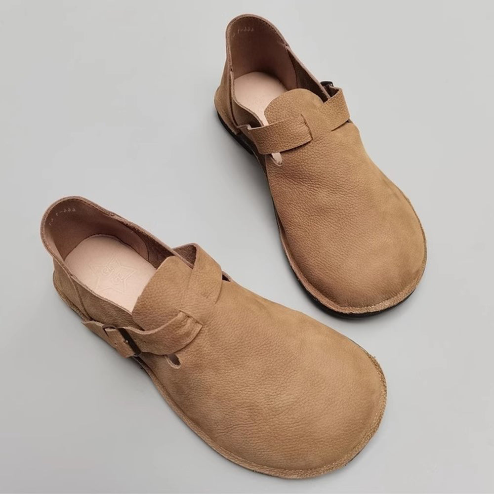 Wide Toe British Style Leather Flat Shoes