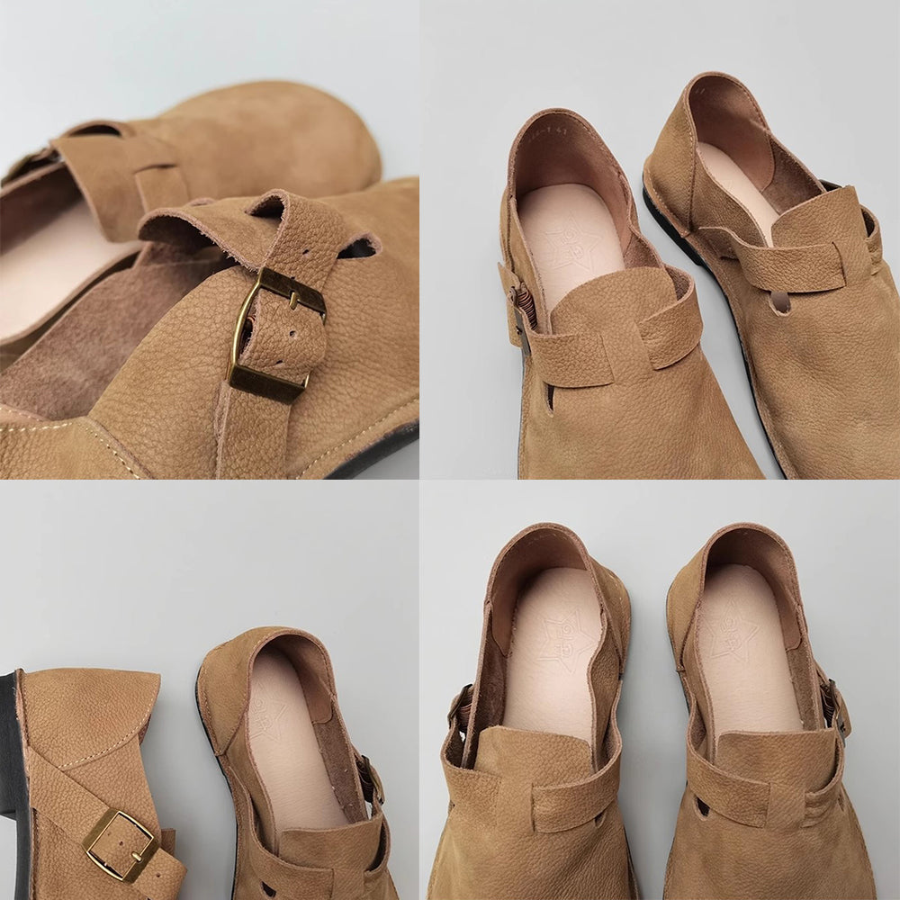 Wide Toe British Style Leather Flat Shoes