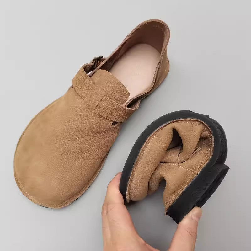 Wide Toe British Style Leather Flat Shoes