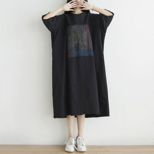Women Casual Raw Edge Loose Fit Dress