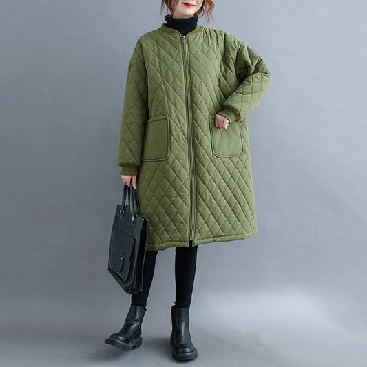 Women Diamond Lattice Quilted Warm Jacket