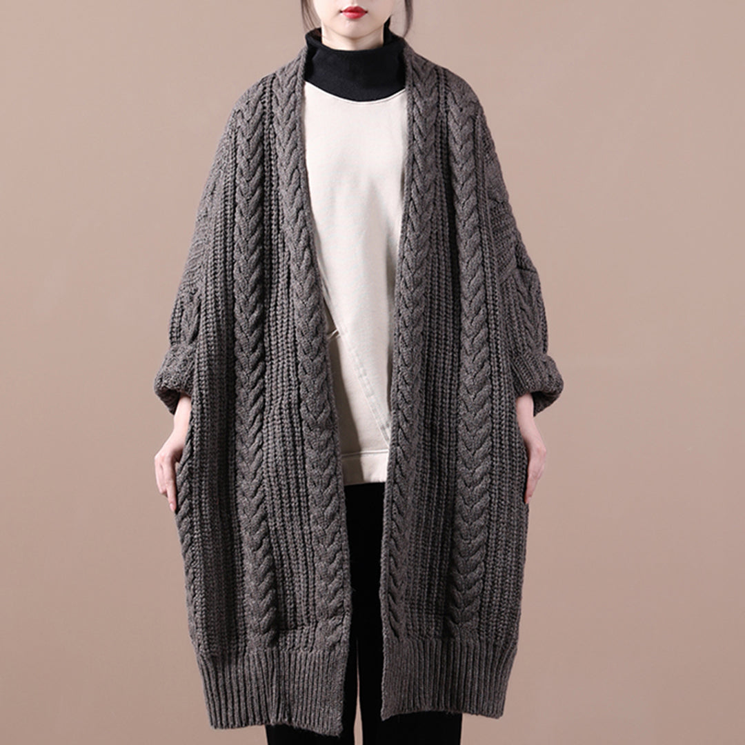 Women Knitted Solid Casual Chunky Cardigan