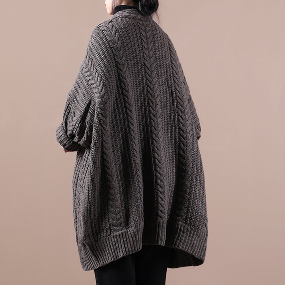 Women Knitted Solid Casual Chunky Cardigan