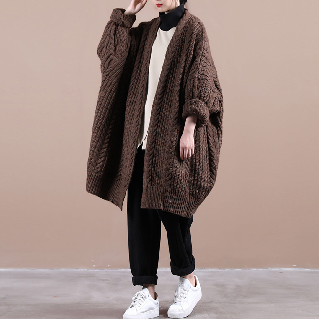 Women Knitted Solid Casual Chunky Cardigan