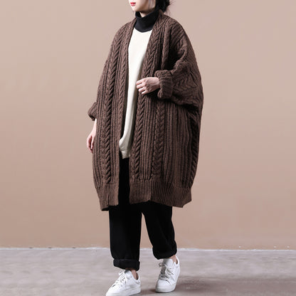 Women Knitted Solid Casual Chunky Cardigan