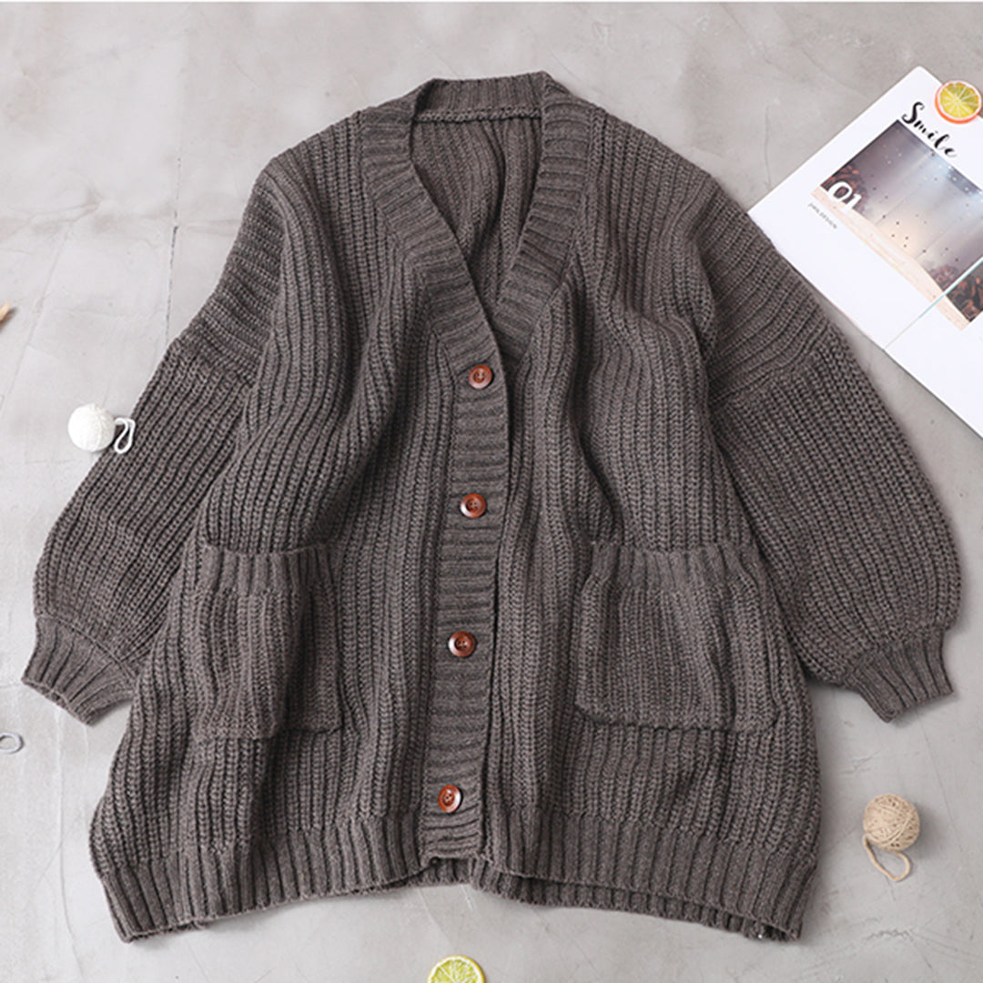 Women Lantern Sleeve Knitted Cardigan