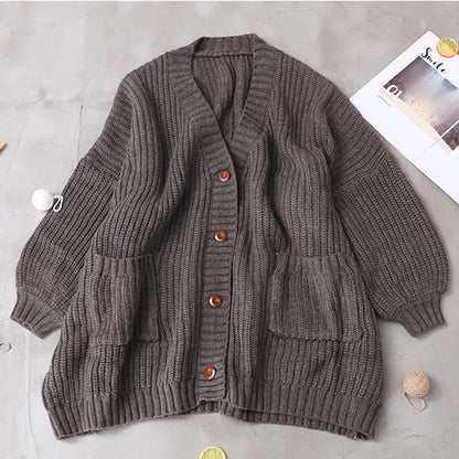Women Lantern Sleeve Knitted Cardigan