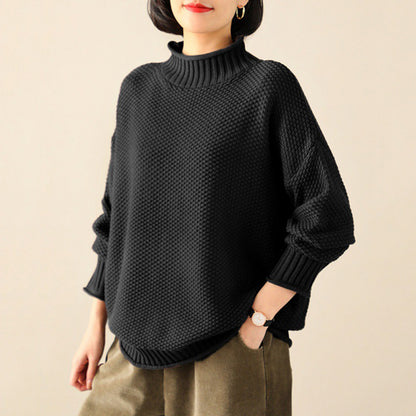 Women Solid Half Turtleneck Loose Comfort Sweater