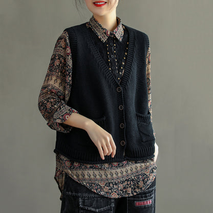 Women Solid V-Neck Knitted Vest