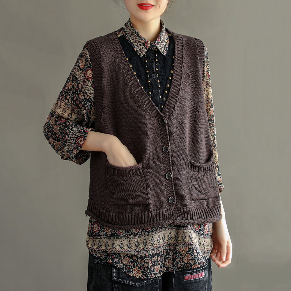 Women Solid V-Neck Knitted Vest