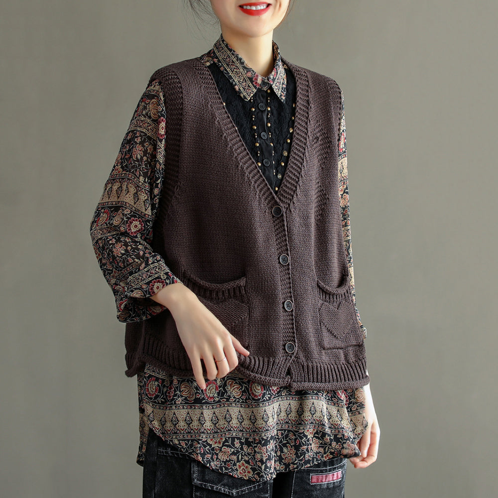 Women Solid V-Neck Knitted Vest